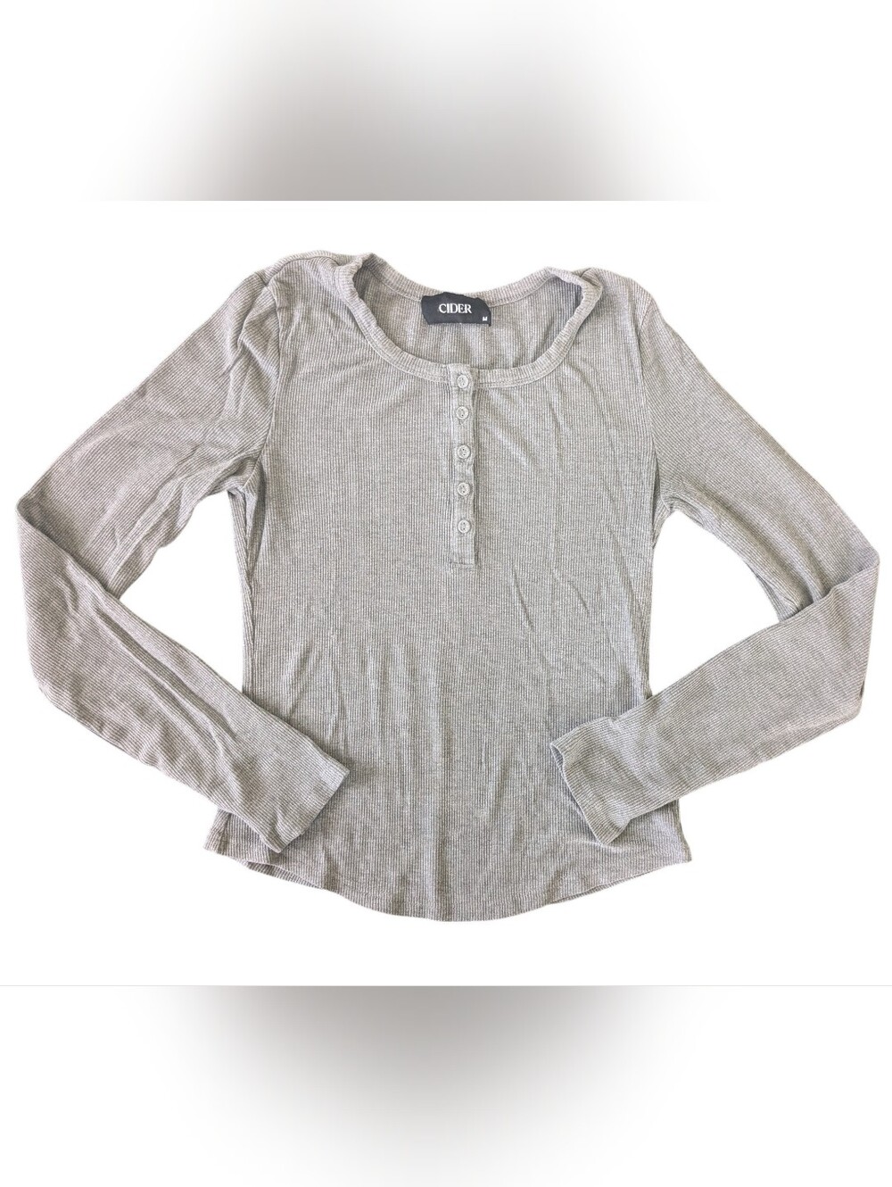 Cider Gray Ribbed Long Sleeve Henley Top - Women's Size M